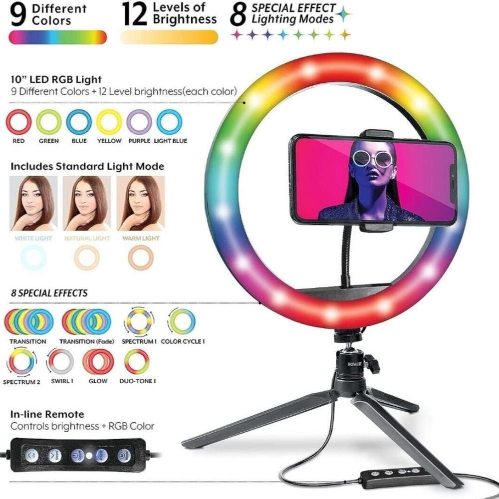 RGB LED Ring Light with Tripod and Remote